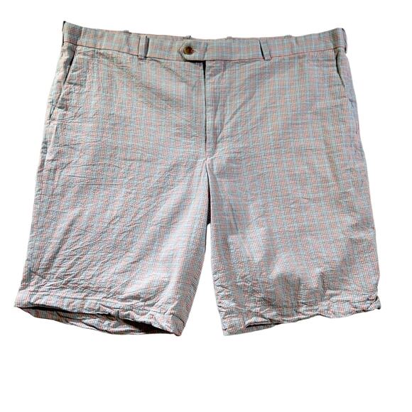 Carnoustie Seer Sucker Shorts Men's 42W Blue Pink Check Pockets Button Flap - Picture 1 of 11